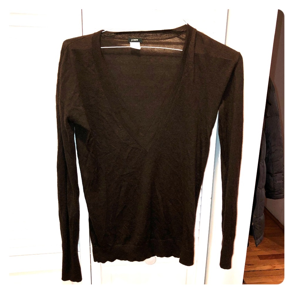 J.Crew Brown Silk & Cashmere Deep V Sweater (S)